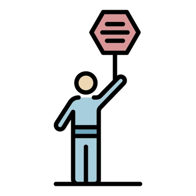 Vector democratie protest man pictogram overzicht democratie protest man vector pictogram kleur plat geïsoleerd