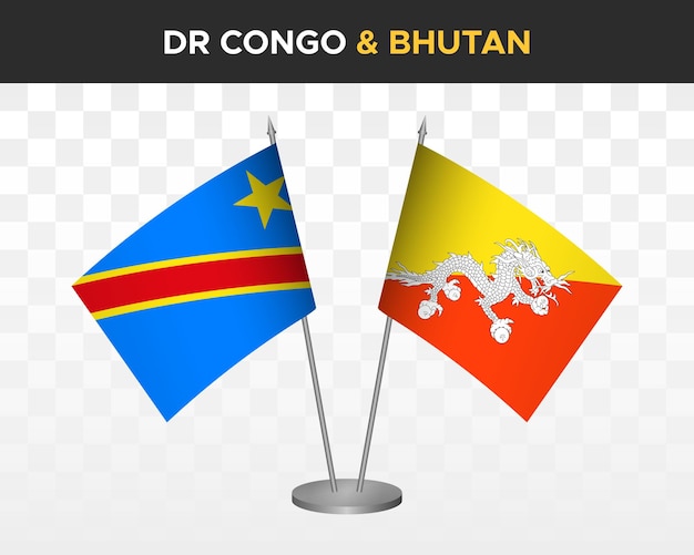 Democratische Republiek Congo DR vs Bhutan Bureau vlaggen mockup geïsoleerde 3d vectorillustratie