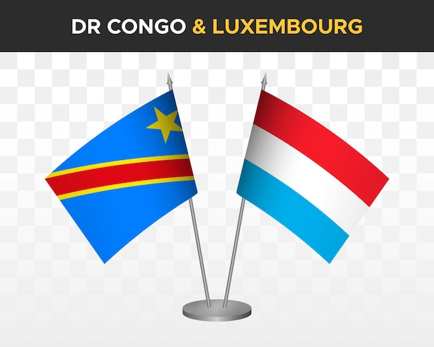 Democratische Republiek Congo DR vs luxemburg bureau vlaggen mockup geïsoleerde 3d vectorillustratie