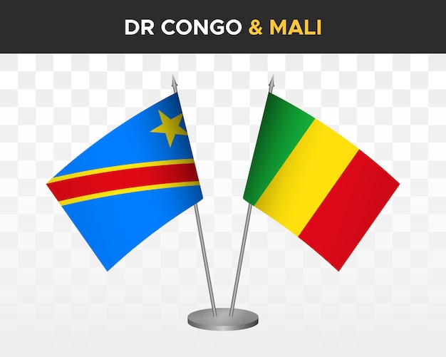Democratische Republiek Congo DR vs mali bureau vlaggen mockup geïsoleerde 3d vectorillustratie