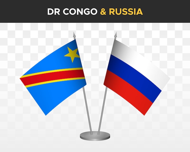 Democratische Republiek Congo DR vs Rusland Bureau vlaggen mockup geïsoleerde 3d vectorillustratie