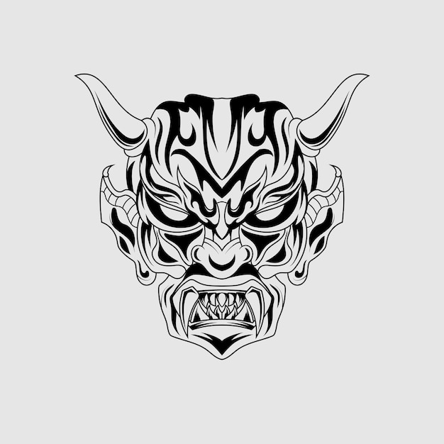 Демон дьявол талисман голова сатанинские татуировки иллюстрация черно-белый  эскиз | Премиум векторы