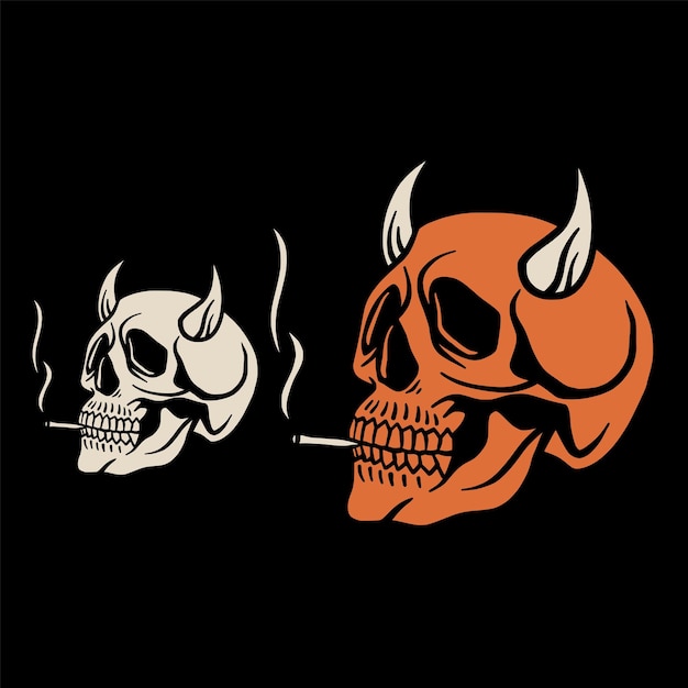 demon devil skull smoker hand drawing illustration