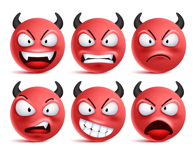 Vector demon emoji vector set bad devil emojis face or red emoticons with facial expressions