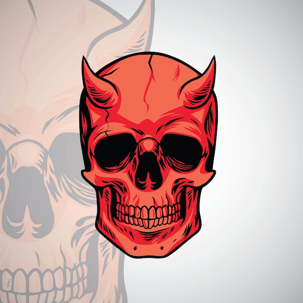 Vettore demon head skull logo design illustrazione vettoriale modello icona