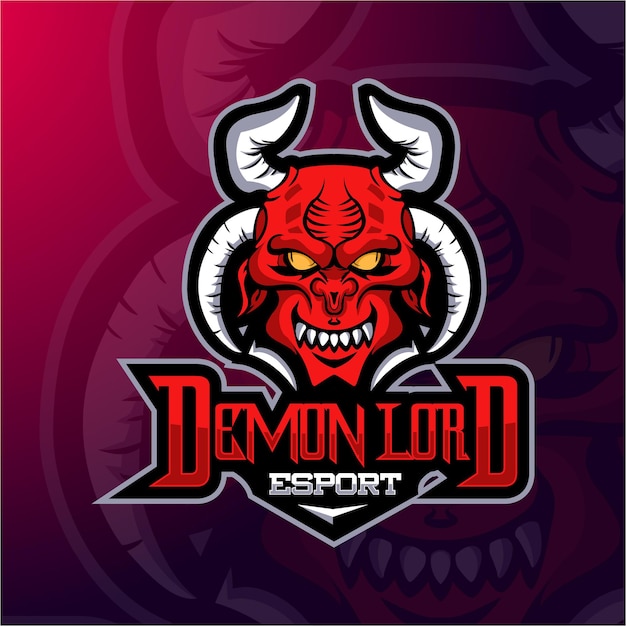 Modello di logo della mascotte del gioco di esport del giocatore di demon lord pro vettore premium