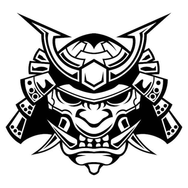 Maschera demone di samurai warrior vector logo bianco e nero casco illustrazione