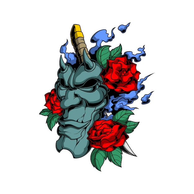 Demon mask with rose illustration