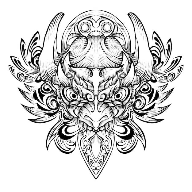 demon masker handtekening tattoo lijntekeningen