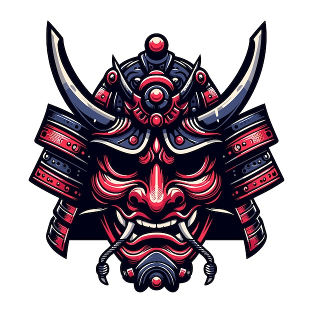 Vettore maschera demon oni con illustrazione vettoriale del casco samurai cultura tradizionale giapponese