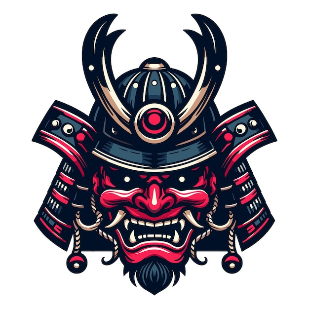 Vettore maschera demon oni con illustrazione vettoriale del casco samurai cultura tradizionale giapponese