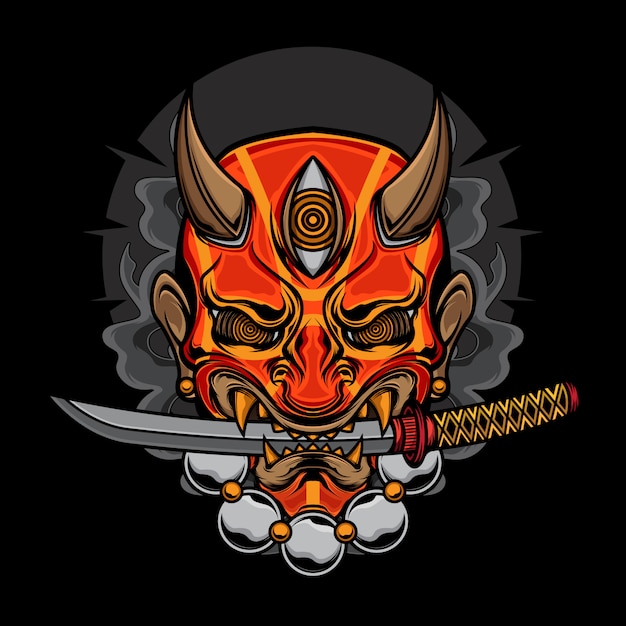 Demon oni masker katana illustratie