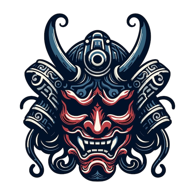 Vector demon oni masker met samurai helm ontwerp vector illustratie traditionele japanse cultuur
