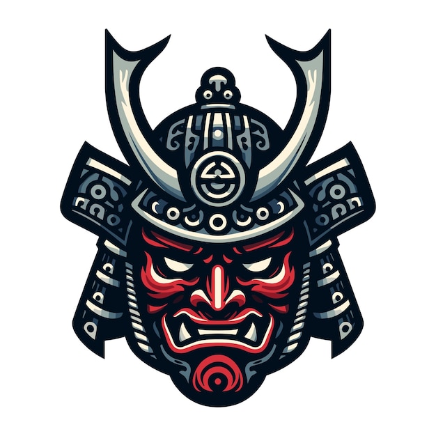 Vector demon oni masker met samurai helm ontwerp vectorillustratie traditionele japanse cultuur