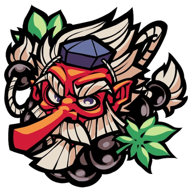 Дизайн иллюстрации к футболке в японском стиле Demon Tengu Mask