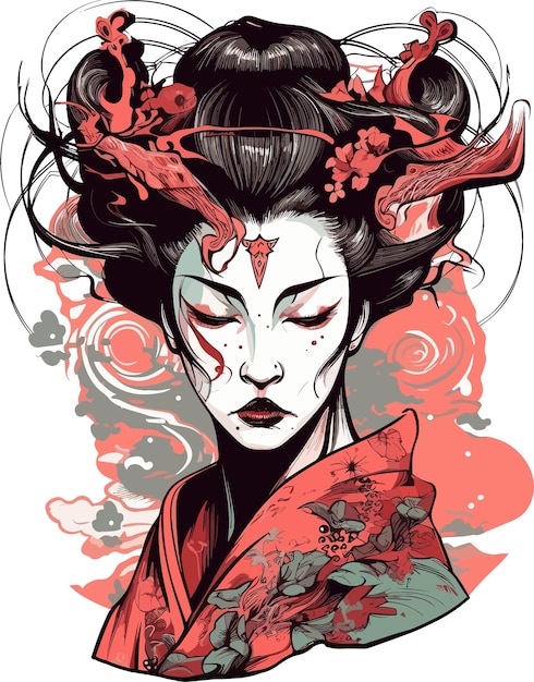 Vettore demoniaca bella geisha girl design giapponese