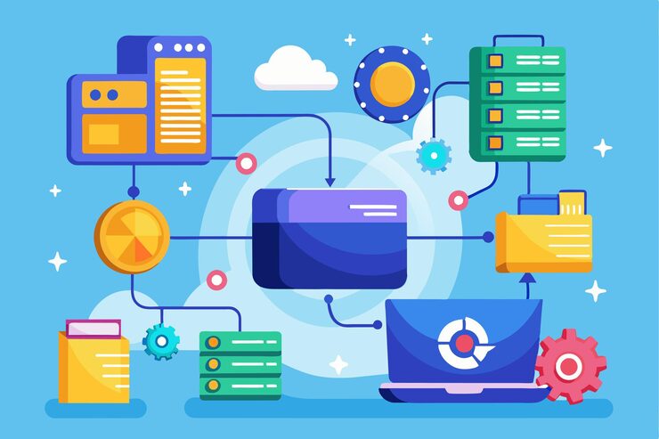 Vector demonstrating folder synchronization methods within a big data ecosystem for efficient data management folder sync in big datafolder sync in big data