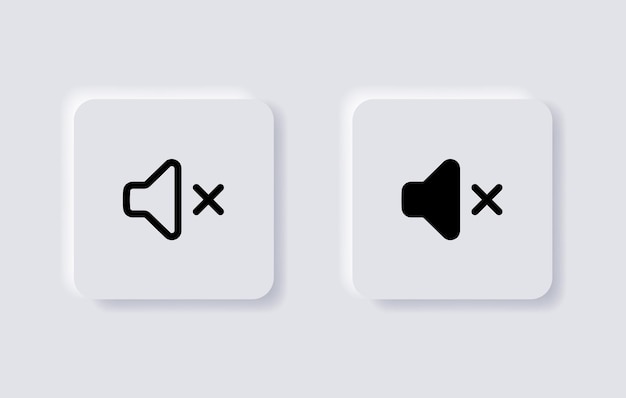 Vector dempen icoon geen geluid symbool met neumorphic stijl of volume speaker off iconen in neumorphism buttons