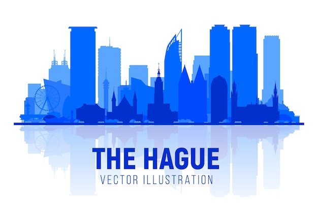 Den Haag Nederland silhouet skyline met panorama op witte achtergrond Vector illustratie Zakelijk reizen en toerisme concept met moderne gebouwen Afbeelding voor banner of website