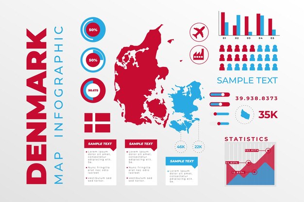 Denemarken kaart infographic sjabloon