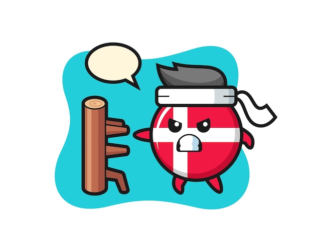 Denemarken vlag badge cartoon afbeelding als een karatevechter