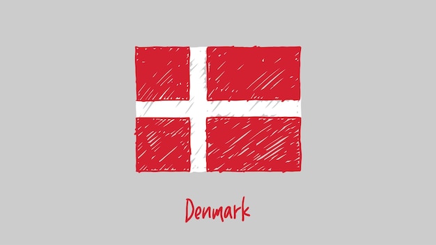 Denemarken vlag gekleurd potlood of marker schets Vector