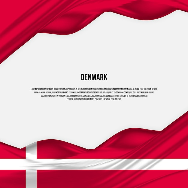 Denemarken vlag ontwerp. Wapperende vlag van Denemarken gemaakt van satijn of zijden stof. Vectorillustratie.