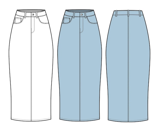 Denim Aline Skirt Flat Drawing Vector Template