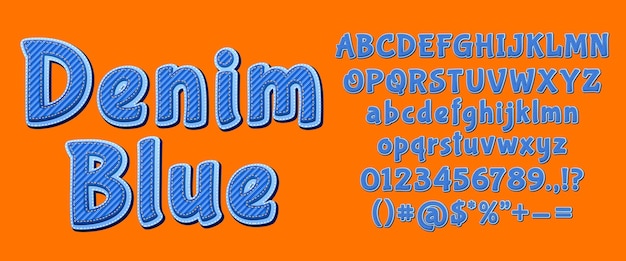 데님 글꼴입니다. 어린이 만화 캔버스 편지, 만화 청바지 장식 알파벳. 천 패브릭 장식, 스티치된 캐주얼 서체 최근 벡터 그래픽. 일러스트레이션 타이포그래피 Abc, 알파벳 문자 청바지
