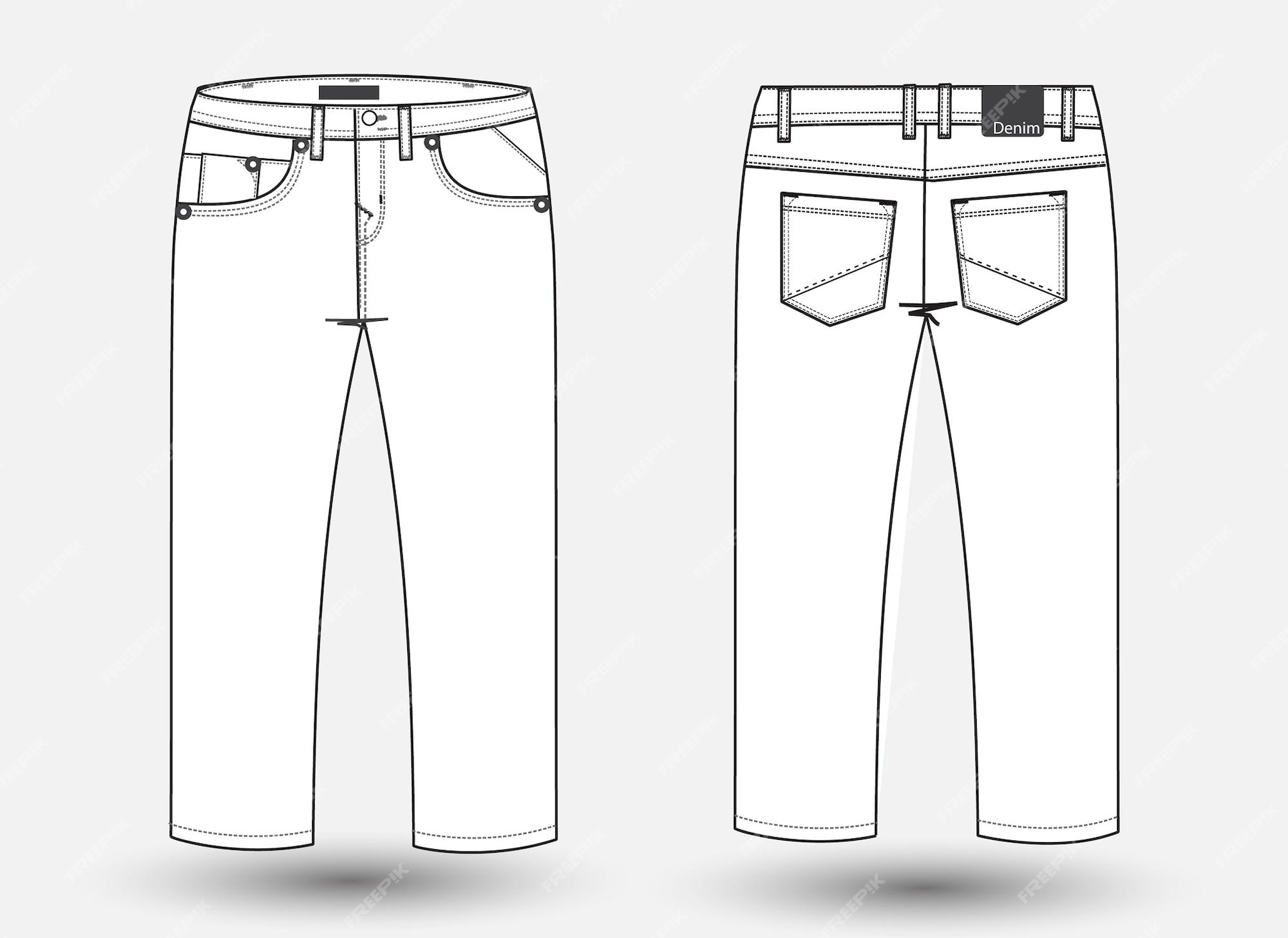 Premium Vector Denim pant flat sketch design template long pant Premium Vector Denim pant flat sketch design template long pant
