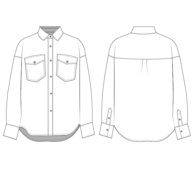 Vector denim shirt technical drawing flat sketch