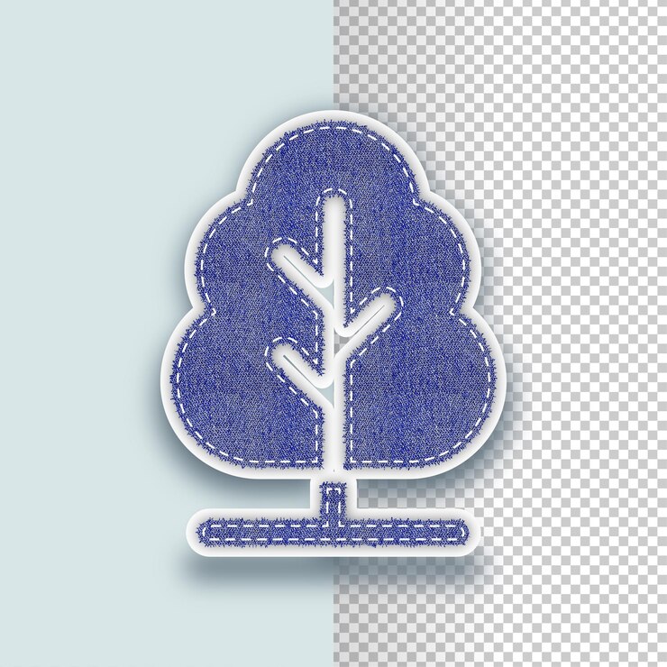 Vector denim texture tree icon with editable background
