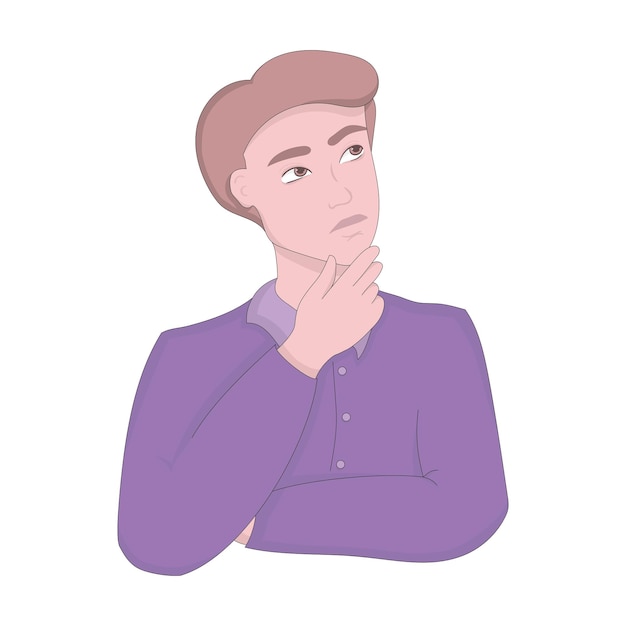 Denkende man Mensen samenleving paars shirt filosofie gedachte kennis onderwijs mentale activiteit innovatie zoeken naar oplossing Vector illustratie op witte backround