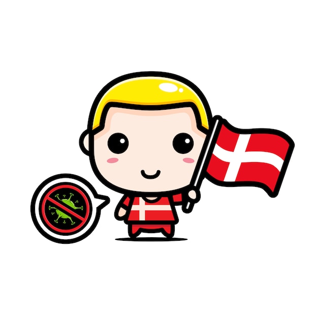 Denmark boy with flag against virus