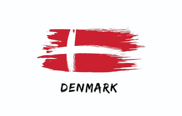 デンマークの国旗はブレッシュで塗装され白い背景に塗装されたテクスチャで国記念日または独立記念日です