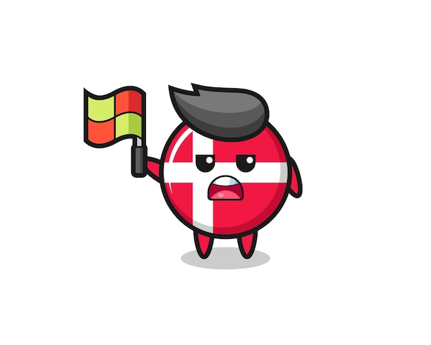 旗を立てるラインジャッジとしてのデンマークの旗バッジキャラクター
