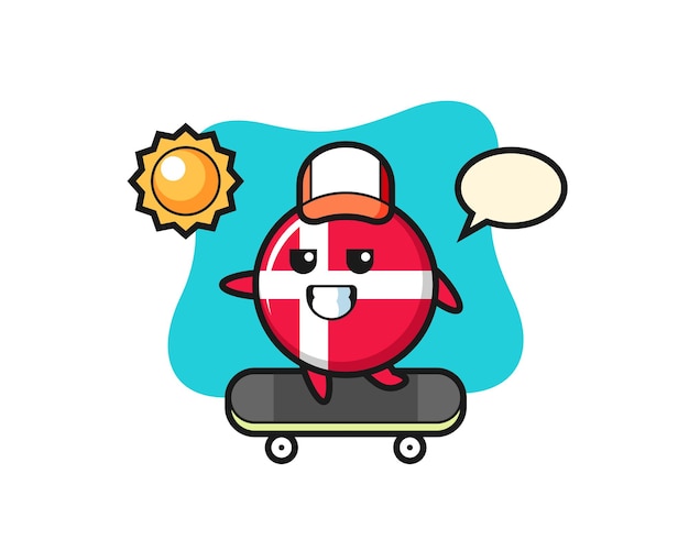 Denmark flag badge character illustration ride a skateboard