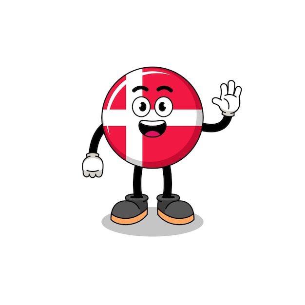 Vector denmark flag cartoon doing wave hand gesture