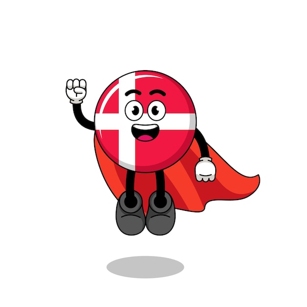 Denmark flag cartoon with flying superhero