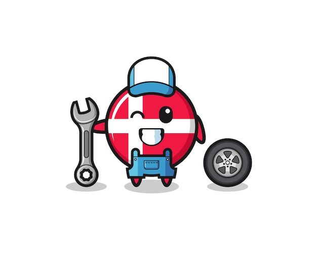 The denmark flag character as a mechanic mascot , cute design