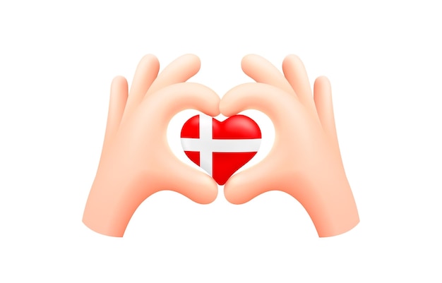 Denmark flag in form of hand heart National flag concept Vector