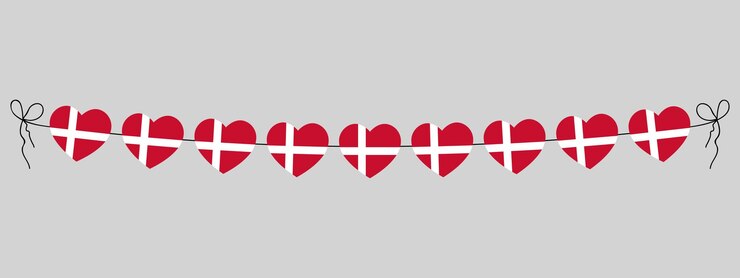 Vector denmark flag heart garland string of hearts for outdoor party decoration simple vector illustration
