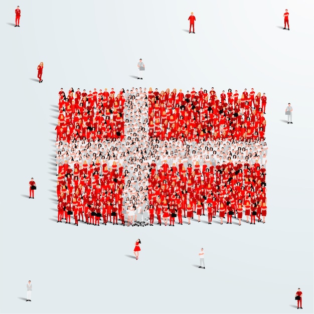 Vector denmark flag. a large group of people form to create a shape of the denmark flag. vector.