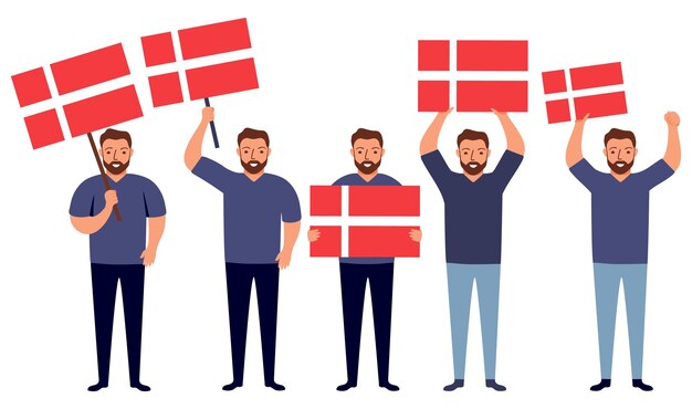 Vector denmark flag waving man joyful guy hand holding denmark flag