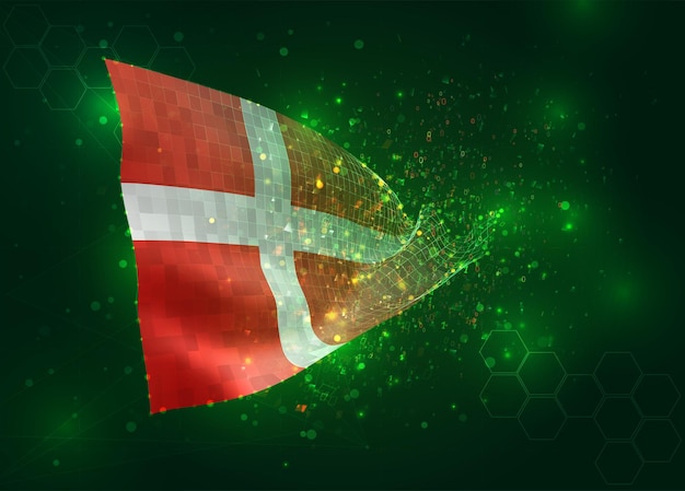 Vector denmark on vector 3d flag on green background with polygons and data numbers