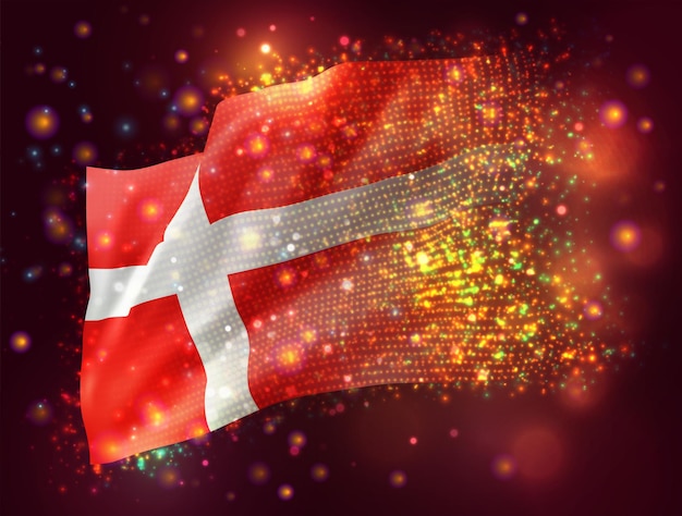 Vector denmark, vector 3d flag on pink purple background with lighting and flares