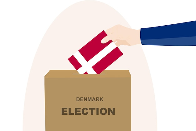 Denmark vote concept man hand and ballot box election day Denmark flag vector