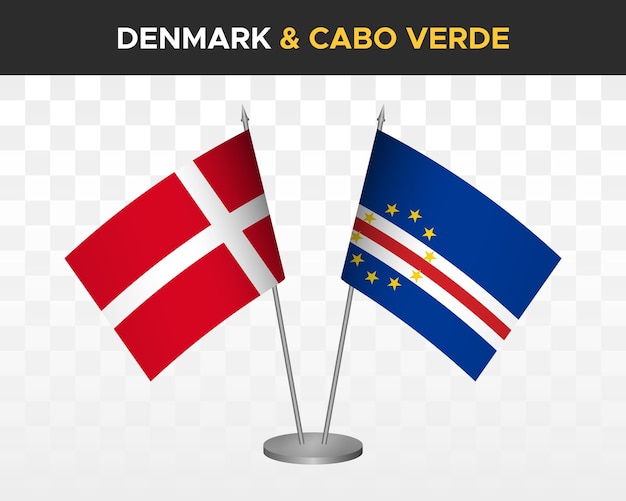 デンマーク vs カーボベルデ カーボベルデ デスク フラグ モックアップ分離 3 d ベクトル イラスト デンマーク テーブル フラグ