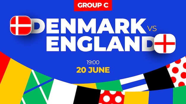 Vector denmark vs england football 2024 match versus 2024 group stage championship match versus teams intro sport background championship competition