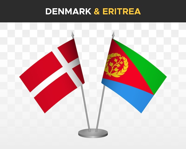 Denmark vs eritrea desk flags mockup isolated 3d vector illustration danish table flag